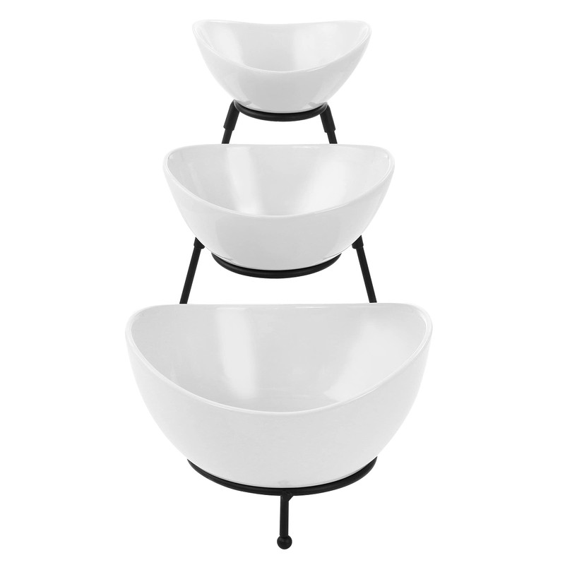 Elama Ceramic Stoneware Condiment Appetizer Set, 4 Piece, 3 Tier