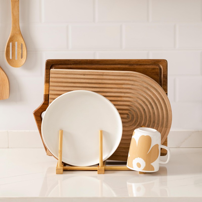 HBlife Bamboo Cutting Board Organizer, Wooden Cutting Board Holder Rack