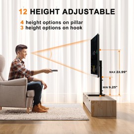 XINLEI Universal Swivel TV Stand Base Table Top TV Stand for 32-75 Inch TVs 60 Degree Swivel, 12 Height Adjustable Monitor Mount Stand, Max VESA 600x400mm,Holds up to 99lbs TS204