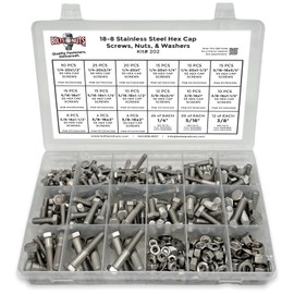 18-8 (304) Stainless Steel Hex Cap Screws Bolts Nuts Washers Assortment Kit - 380 Pcs!