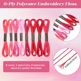 CABODYALS 8 Skeins 6 Strands Red Embroidery Floss Threads Bulk Variegated Gradient Cross Stitch Thread Polyester Friendship Bracelets String for Jewellery Making Hand Sewing Knitting Stitching Crafts