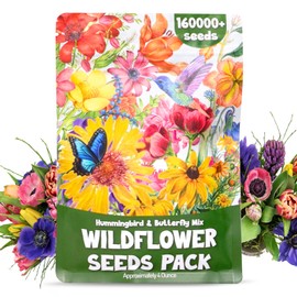 4oz Wildflower Seeds for Planting - 160000+ Varieties Including Cosmos, Zinnia & More, Attracts Bees & Butterflies, High Germination Rate, Easy to Grow for Garden, Meadow, or Balcony