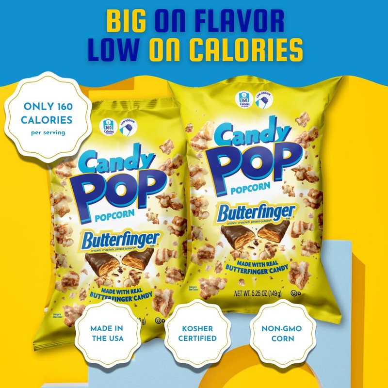 CANDY POP Butterfinger Candy Coated Popcorn (5.25oz bags, 1-Pack)