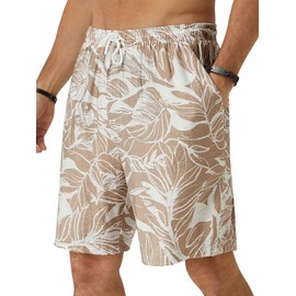 Hardaddy Men's Hawaiian Beach Shorts Lightweight Elastic Waist Lounge Pants for Travel & Sleep Apricot L