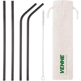 VEHHE Black Metal Straws Reusable Stainless Steel Straws with Cleaning Brush for 20/30 Oz for Yeti RTIC SIC Ozark Trail Tumblers (Black 2 Straight|2 Bent|1 Brush)