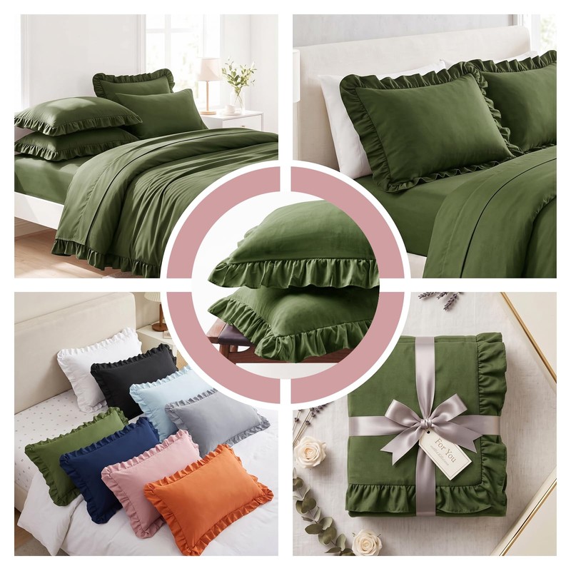 FMLIUY Set of 2 Microfiber Ruffle Pillow Cases Standard Size