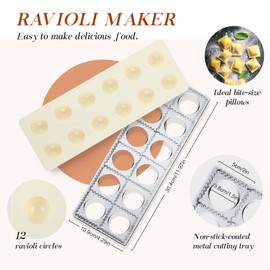 Geetery 5 Pcs Ravioli Mold Set 2 Inch Squares Ravioli Maker Cutter Include 1 Raviolis Maker Press 3 Pasta Cutter Stamp Makers 1 Wood Rolling Pin Pasta Making Tool for Home Kitchen Supplies (12 Holes)