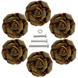 Tecrio Retro Floral Dresser Knobs, Vintage Ceramic Rose Cabinet Cupboard Dresser Drawer Knobs and Pulls - Set of 6 with Screws (B)