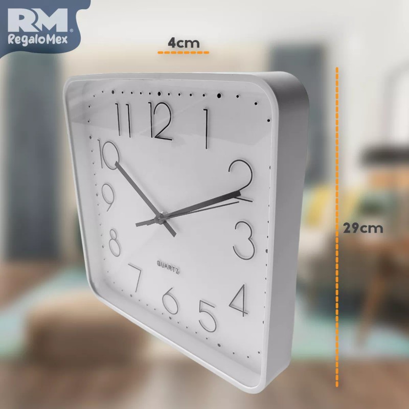 Rm Regalomex Reloj Cuadrado De Pared Plástico Innovador 30 Centímetros