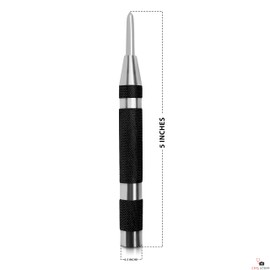 EMS XTRM 5" Center Punch Spring Loaded - Durable, Multi-Surface Use, Essential Metal Fabrication Tools for Metalworkers, Carpenters - Accurate Punch Center & Woodworking Tool (Black)