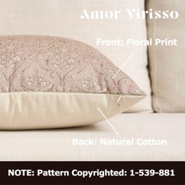 Amor Virisso Floral Pillow Covers 18x18 Inch Farmhouse Block Print Pillow Cover Accent Square Neutral Modern Decorative Throw Pillow Covers for Living Room Couch Bed Sofa Chair, Light Camel