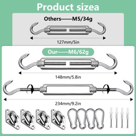 Gabotrie 44 Set Sun Shade Sail Hardware Kit,6 Inch for Triangle Rectangle Shade Sail Installation,304 Stainless Steel Sun Shades Hardware,Heavy Duty Fixing Accessories for Outdoor Patio Canopy Garden