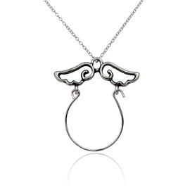 FashionJunkie4Life Pewter Charm Holder Necklace | Open Angel Wings Holder with 18" Chain | 33x9mm Angel Wing Holder for Necklace | Pewter Jewelry Gifts for Boys, Girls, Men & Women