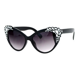 SA106 Womens Foil Engraved Sparkling Bling Cat Eye Fashion Sunglasses Black