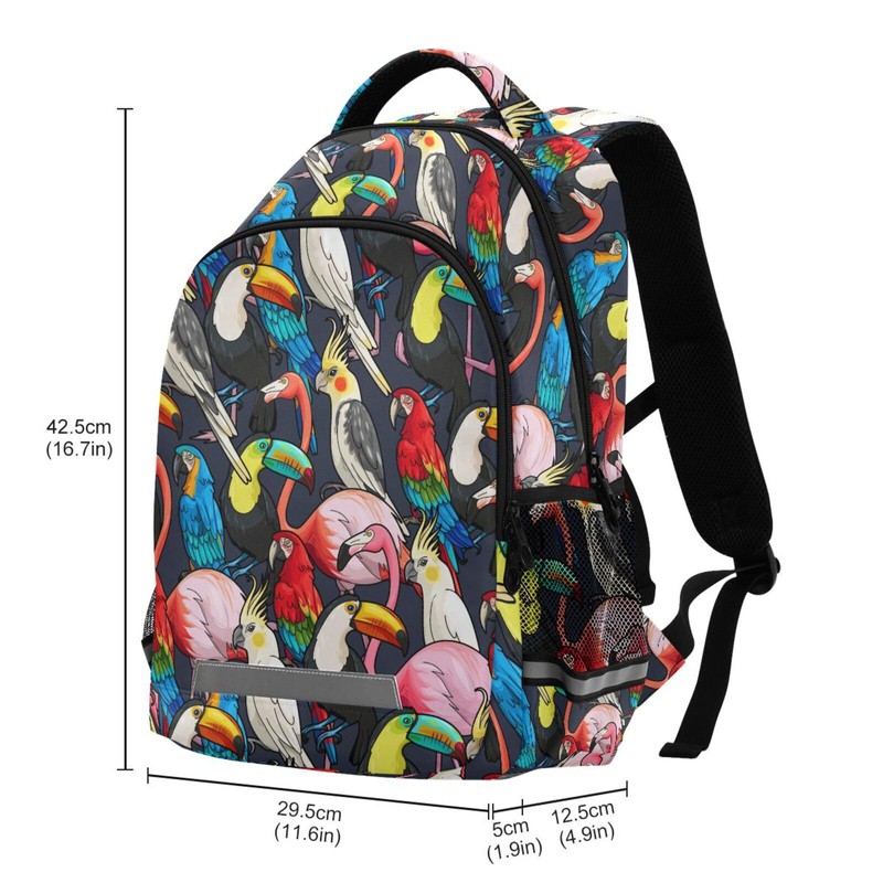 JHKKU Kids Backpack for Boys Girls Bookbags Colorful Exotic Birds