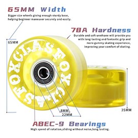 78A Ruedas para patines cuádruples de 65 x 35 mm para interiores o exteriores, 8 piezas (Amarillo)