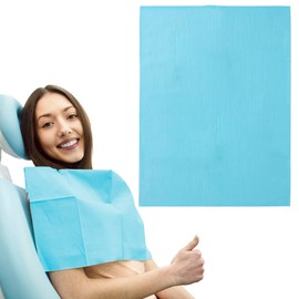 EZGOODZ Disposable Dental Bibs, 13 x 18 Inches. Pack of 100 Blue Highly Absorbent Disposable Towels, 2-ply Paper + 1-ply Poly. Dental Tray Covers Against Spills and Leaks. Tattoo Tray Covers