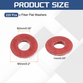 sourcing map 220 Pcs M2 Fiber Flat Washers, Insulation Plain Washer 2mm ID 5mm OD 1mm Thick Red Steel Paper Gaskets for Machinery Fastener Plumbing General Repair