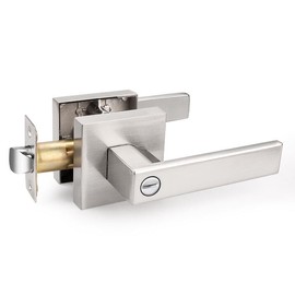 Probrico Privacy Door Handle Interior Door Lever Satin Nickel,Keyless Features, Bedroom and Bathroom Lockset handleset,Heavy Duty, 1 Pack