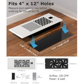 ATOM NEXUS AirBlaze Z4, Quiet Register Booster Fan Fits 4”x12” Register Holes, Smart Vent Booster Fan With Thermostat Control & Remote Control, 10-Speed Control Heating Cooling AC Vent Fan (White)