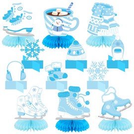 Poen 12 Pcs Ice Skating Party Favors Ice Skating Theme Honeycomb Centerpieces Table Decorations Table Toppers for Winter Skating Birthday Party Supplies 3D Decors
