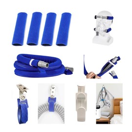 CPAP Mask Strap Covers and Hose Holder Bundle, Blue Fleece Comfort Pads, 4 Strap Covers with Bedside Hanger, Sleep Apnea Accessories