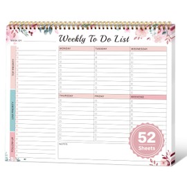 Weekly To Do List Notepad with 52 Undated Sheets（8.5"×11"）- Undated Weekly Desk Planner for Women & Man, School/Office Supplies - Whispering Petal