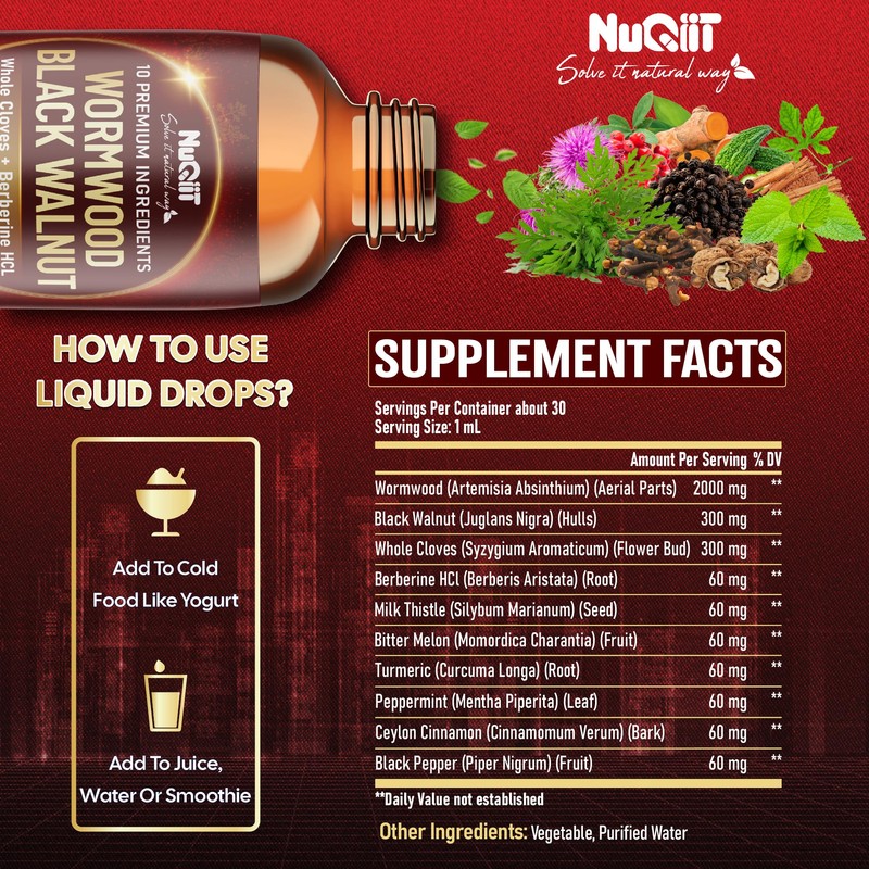10in1 Wormwood Liquid Drops with Wormwood, Black Walnut, Whole Cloves,
