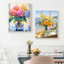 4 Pack Flowers Diamond Painting,Diamond Art Kits Adults,Flowers 5D Diamond Painting Kits for Adults,Flower Gem Art Kit Adult and Crafts Home Decor 12x16inch