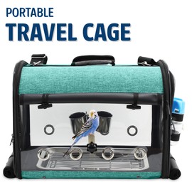 KNUTI Bird Carrier Travel Portable Cage for Birds and Small Pets Waterproof Bag with Standing Perch, Food Containers and Tray Airline Airplane Approved 17" x 10" x 13" Inch