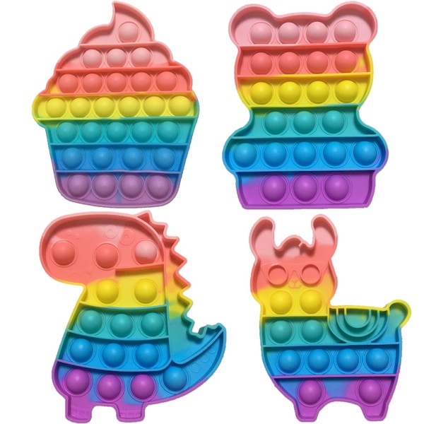 Yeefunjoy 4PCS Pop Bubble Fidget Toys Set,Push Rainbow Poppet Sensory Fidget toy, Dinosaur, Bear, Alpaca, Ice cream, Anxiety Autism Stress Relief, Favors Bags Filler Birthday Gift for Kids and Adults