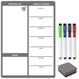 TMS A4 Weekly Meal Planner for Fridge | Magnetic Whiteboard Calendar and Shopping List | Use for Food Prep and Family Planning | Dry Wipe Memo Board for Kitchen | Made in the UK [30 x 21cm]