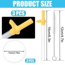 3pcs Replacement Straws with Bite Valves for Zak Designs Kelso 15oz, 3pcs Silicone Gaskets Sealing Ring Accessory for Zak Water Bottle, 1 Cleaning Brush BPA-Free
