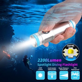 LetonPower Tynny-13se Dive Light 2200 Lumens Compact Underwater Flashlight, 6 Modes Dive Torch, Snorkeling Light with Rechargeable Battery and Type-C Charging for Scuba Diving Flashlight (Silver)