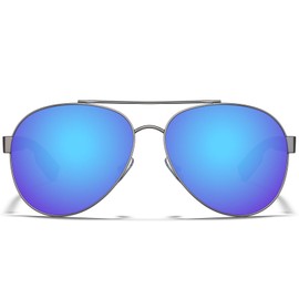 Carfia anteojos de sol polarizadas para hombres y mujeres, protección UV polarizadas, estilo militar clásico con marco de metal, Azul espejo, Talla unica