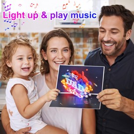 YunXianger Light and Music Father's Day Card, 3D Pop Up Happy Father Card from Daughter Son Wife, Fathers Day Greeting Card for Dad Husband Grandpa（With Envelope