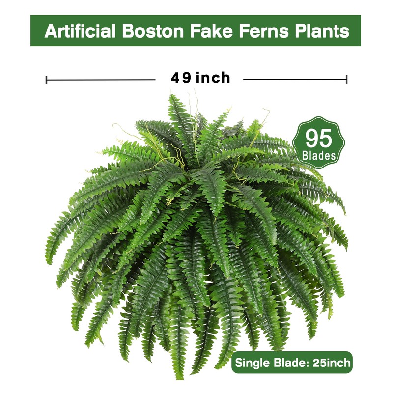 Single Silky Artificial Boston Fern Bush, 49Inch Large Artificial Ferns