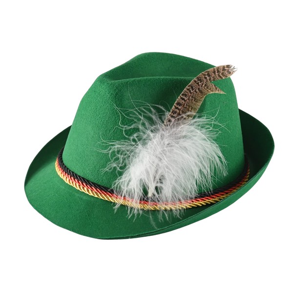 Skeleteen German Oktoberfest Alpine Fedora - Bavarian Swiss Green Traditional Trachten Felt Costume Hat with Feather for Kids and Adults