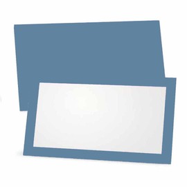 Blue Place Cards - Flat or Tent - 10 or 50 Pack - White Blank Front with Solid Color Border - Placement Table Name Seating Stationery Party Supplies - Occasion or Dinner Event (50, Flat Style)