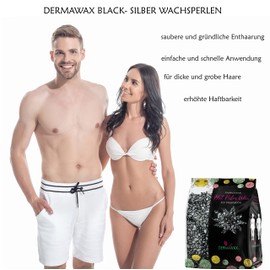 Dermawax Black Wax Hot Wax Beads Wax Beads for Full Body Hair Removal for Men and Women Brazilian Waxing Face Back Arms Legs Bikini Zone Ears Nose Depilation (500 g)
