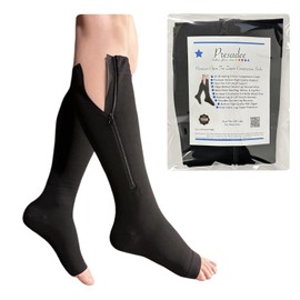 Presadee 30-40 mmHg Extra Firm Zipper Compression Leg Swelling Open Toe Socks (Black, 2)