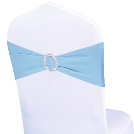 WENSINL Pack of 50 Stretch Baby Blue Chair Sashes for Wedding, Elastic Chair Bands with Buckle Slider, Spandex Chair Bows for Party, Without White Chair Covers (Baby Blue)