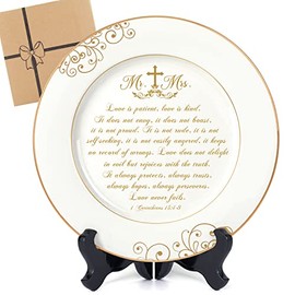 Urllinz - El mejor regalo de boda de aniversario para parejas único 2026 - Plato de señor y señora con decoraciones de lámina de oro de 24 quilates, regalo de compromiso para recién casados para ella