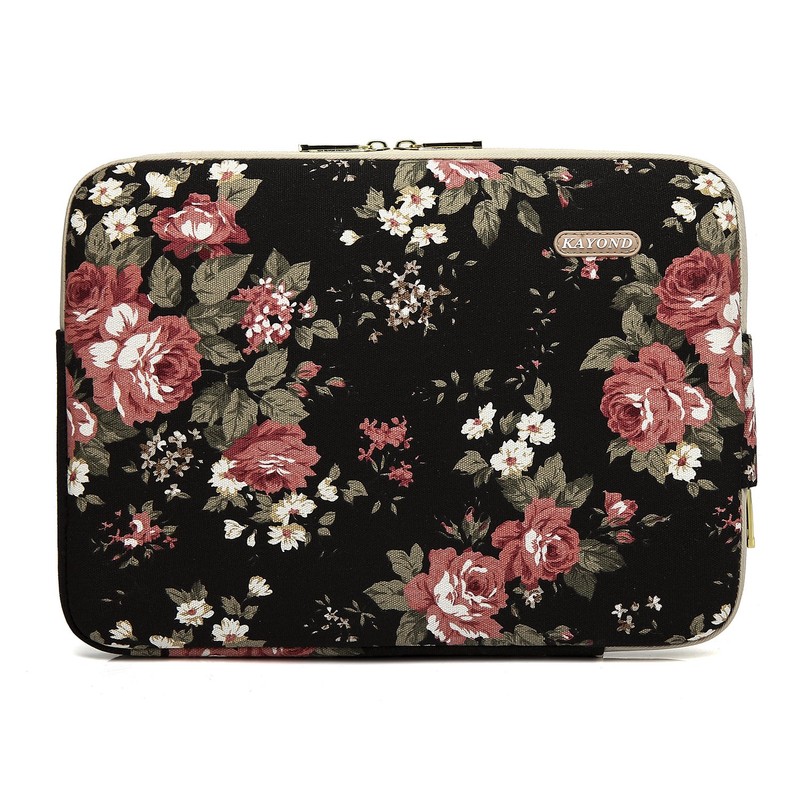 kayond Water-Resistant Canvas 13.3 Inch Laptop Sleeve-Black C Rose