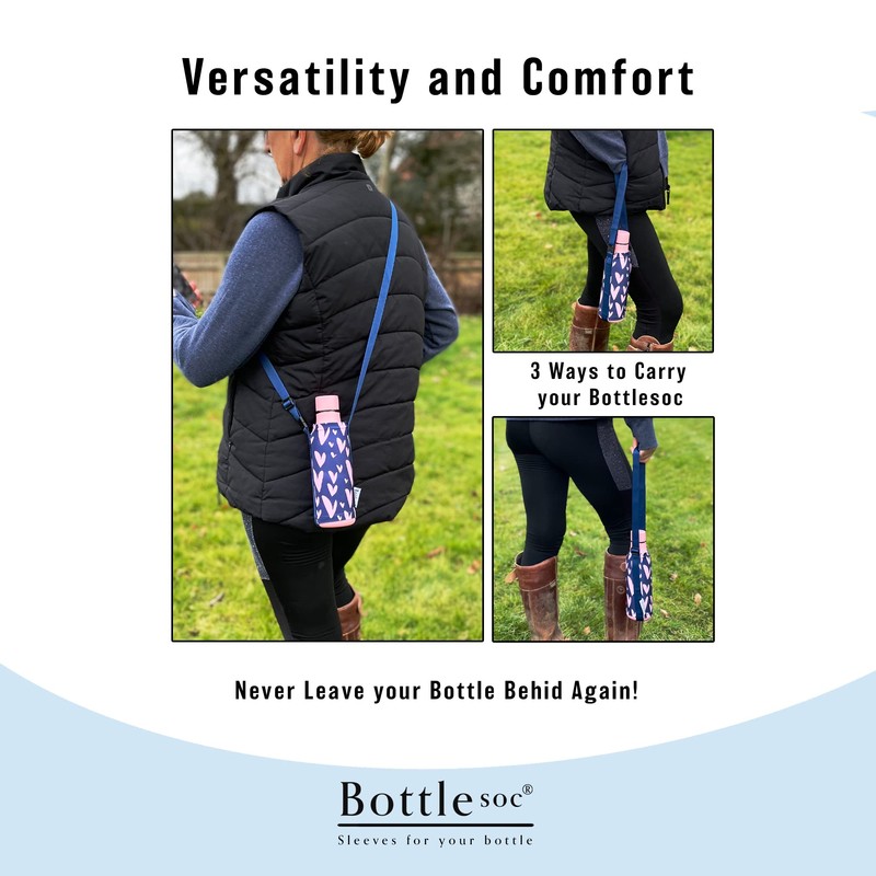 Bottlesoc Water Bottle Holder with Shoulder Strap | Pink Heart