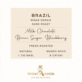 Bright Raven Coffee Roasters – Brazil, Single Origin, Whole Bean Coffee, Dark Roast, 12 Oz, 100% Arabica, Fresh Roasted, Specialty Coffee, Premium, Small Batch, Artisan, Gourmet, Low Acid Coffee.