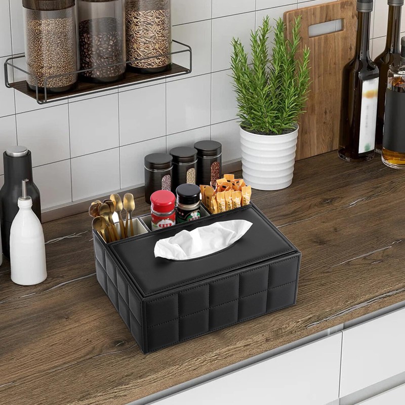 BTSKY PU Leather Household Office Rectangular Tissue Box with Remote
