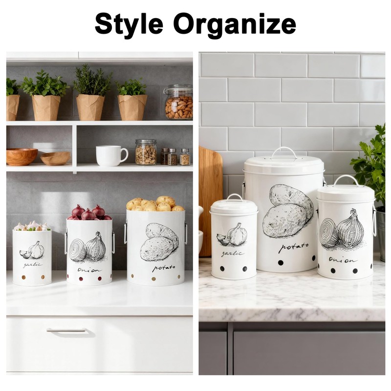 EQEY Kitchen Potato and Onion Storage Bin,Metal Vegetable Storage Bins