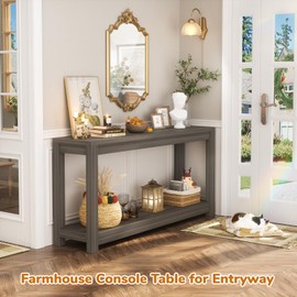 Besiost 47" Farmhouse Wood Entryway Table Narrow Console Table with Storage Behind Couch Sofa Table with Shelves Entry Way Table with Open Storage, Easy Assembly, Grey Walnut