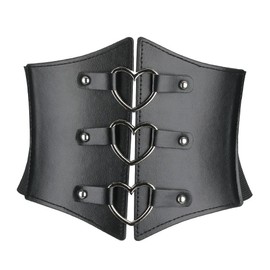 Leadigol Women Corset Belt, Black Corset Waist Belt Metal Heart-Ring Wide Elastic Waist Belt Wide Leather Belt for Shirt Dress Suit(A), Black, 74x9.5cm